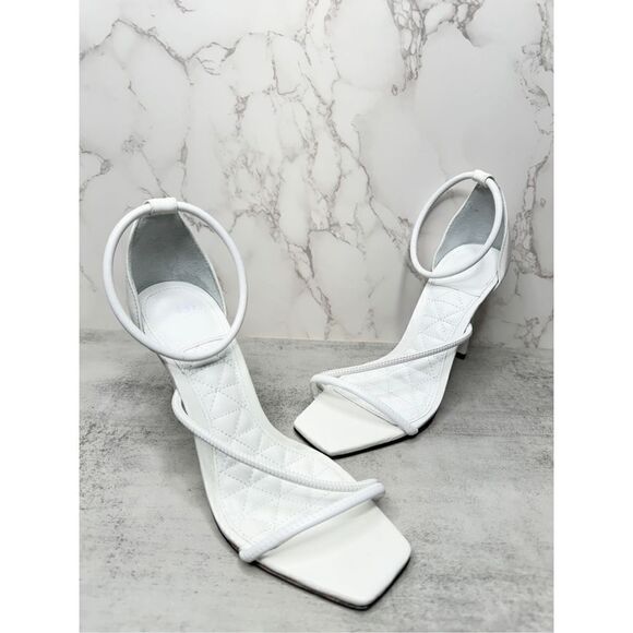 SCHUTZ Sandals Size 8B White Leather Open Square Toe Stiletto Heel Ankle Strap - Picture 7 of 11